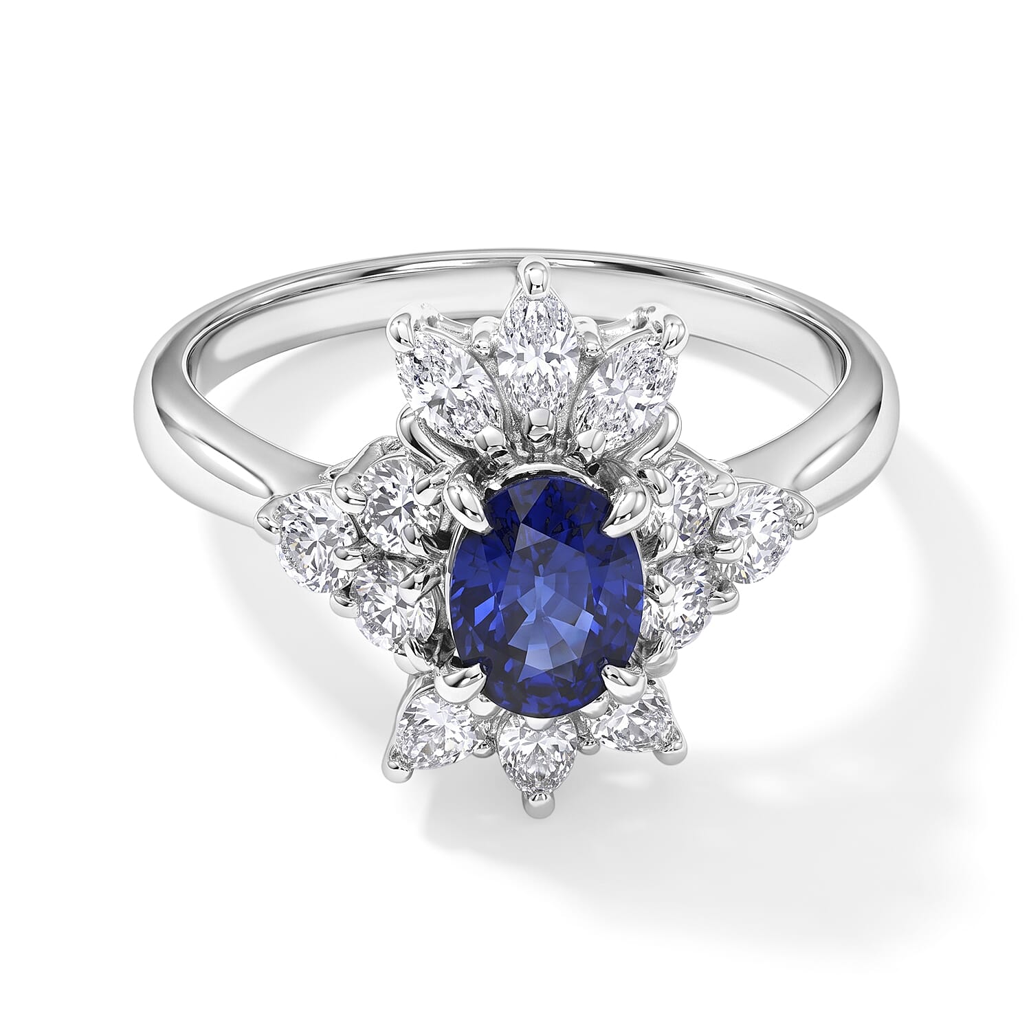 AAAA Cylone Blue Sapphire and White Diamond SI 1.80 ctw Ring in 900 Platinum (Size 7.0) 5.30 Grams