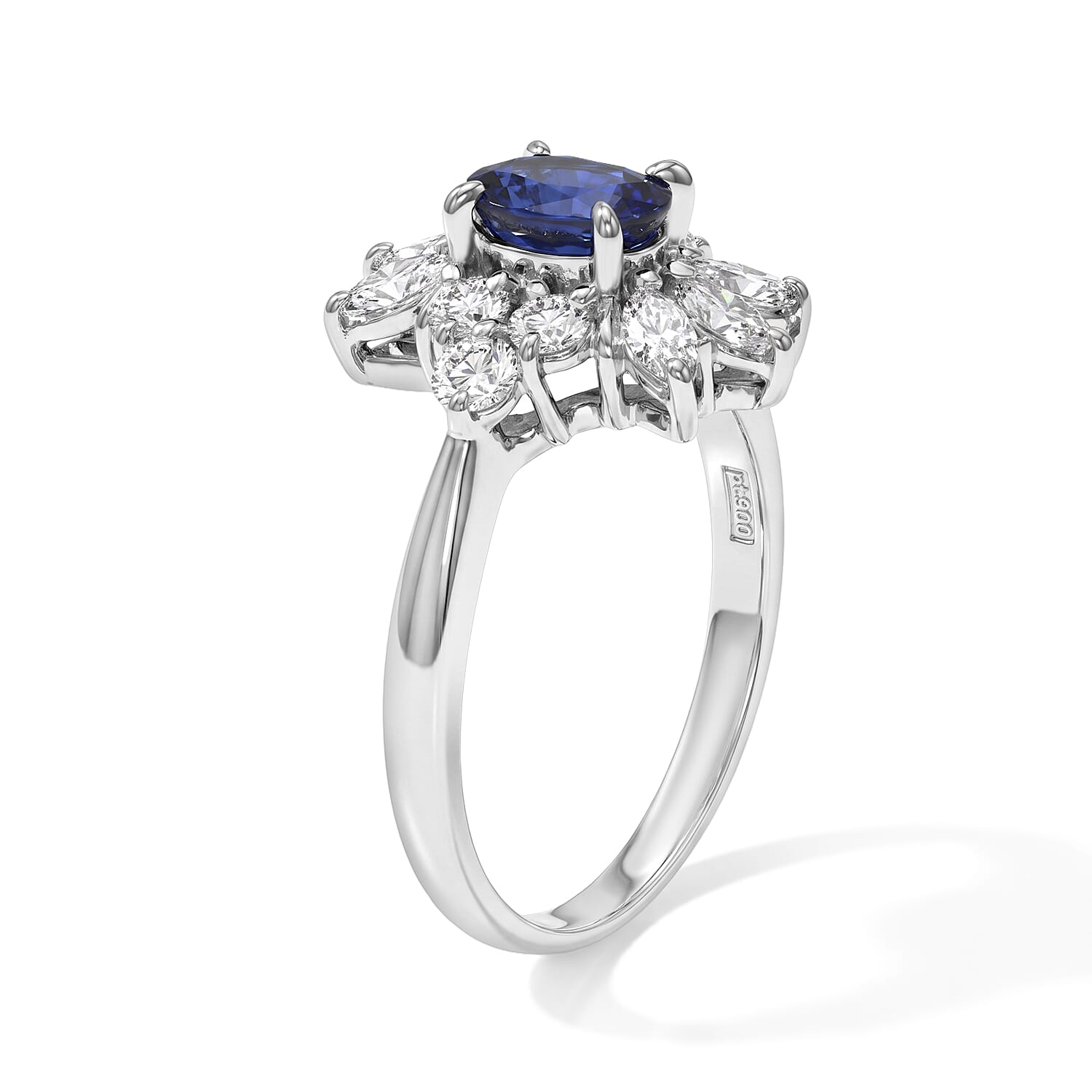 AAAA Cylone Blue Sapphire and White Diamond SI 1.80 ctw Ring in 900 Platinum (Size 7.0) 5.30 Grams