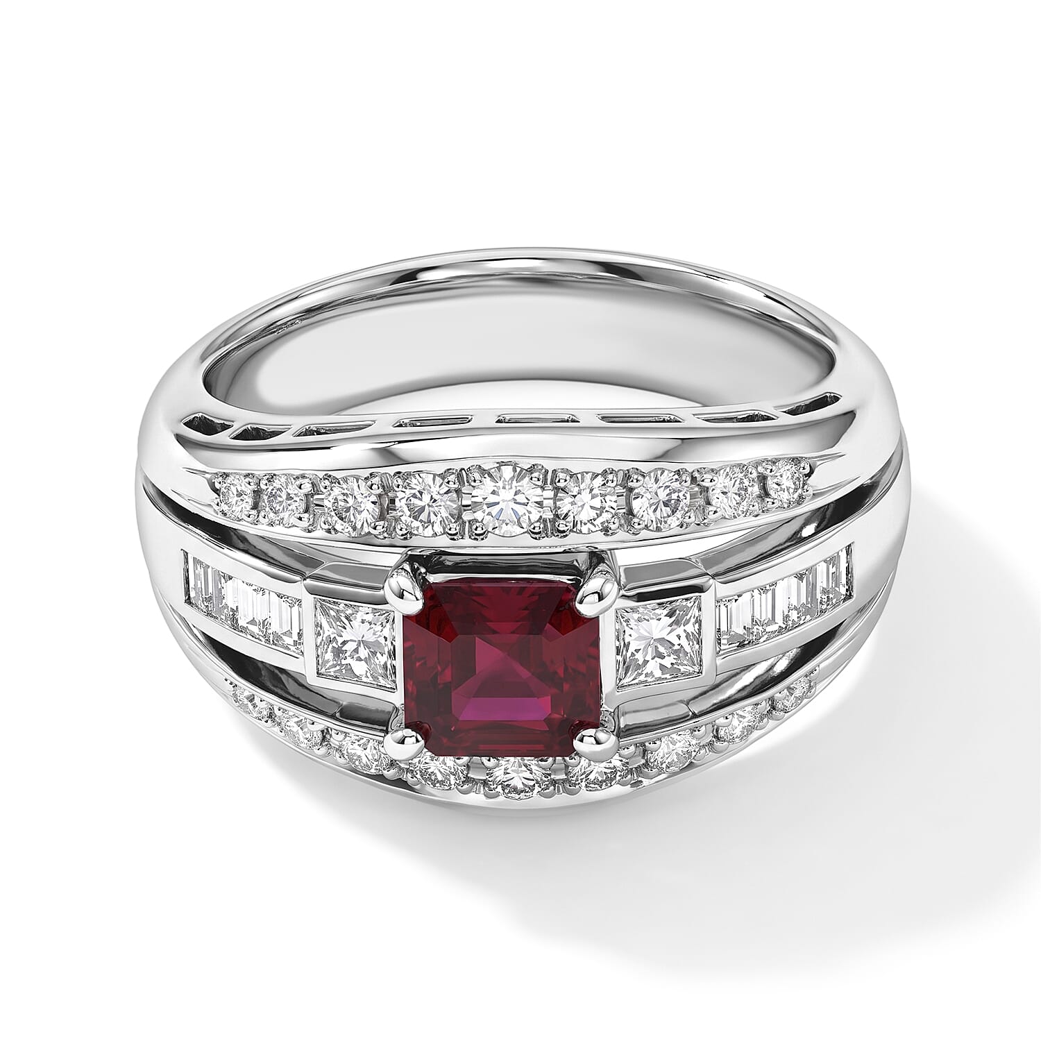 AAAA Ruby and White Diamond SI 2.20 ctw Ring in 900 Platinum (Size 7.5) 14.50 Grams