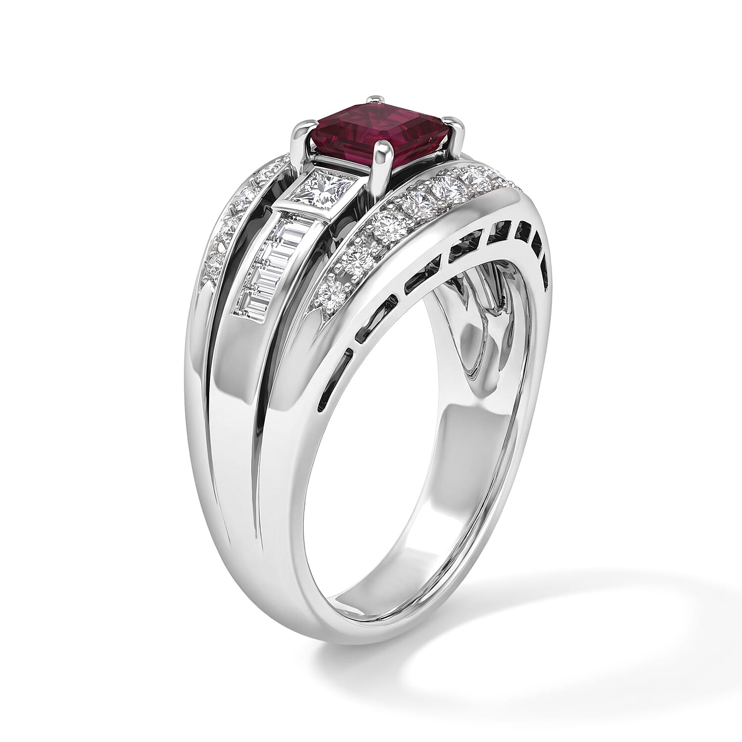 AAAA Ruby and White Diamond SI 2.20 ctw Ring in 900 Platinum (Size 7.5) 14.50 Grams