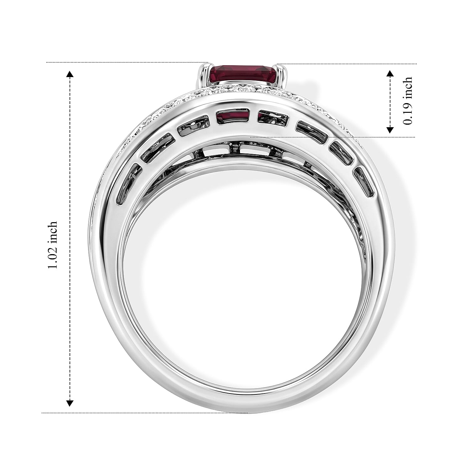 AAAA Ruby and White Diamond SI 2.20 ctw Ring in 900 Platinum (Size 7.5) 14.50 Grams