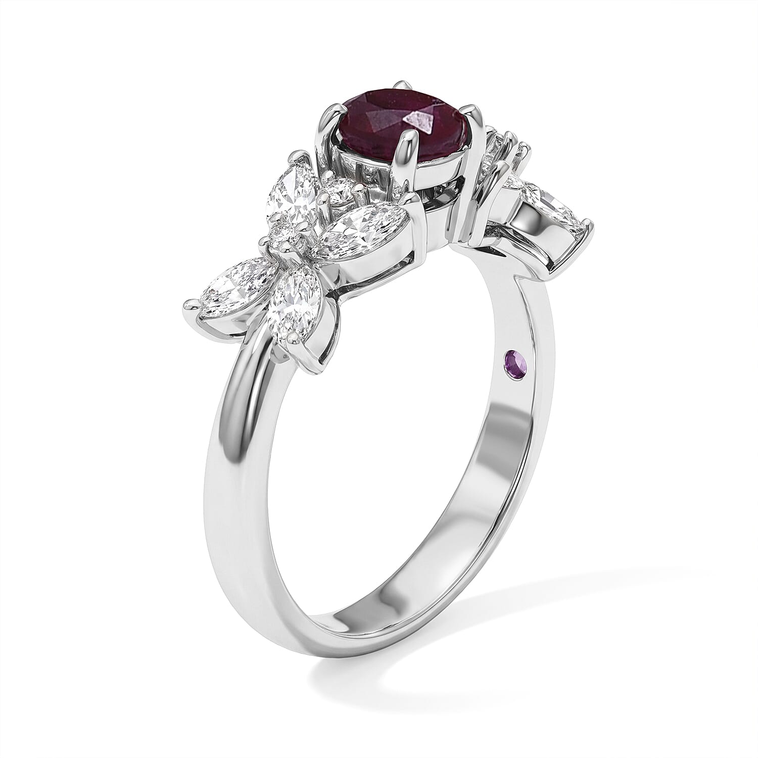 AAAA Ruby and White Diamond SI 1.35 ctw Ring in 900 Platinum (Size 5.0) 4.70 Grams