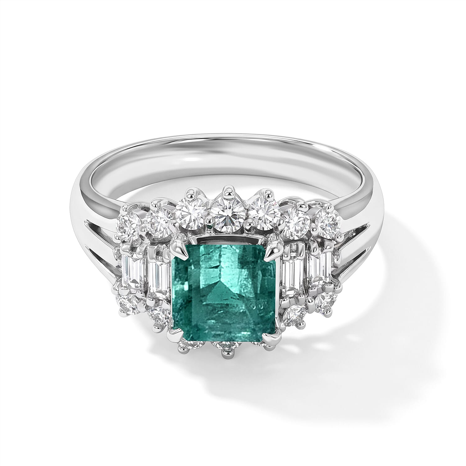 AAAA Colombian Emerald and White Diamond SI 1.70 ctw Ring in 900 Platinum (Size 5.0) 5.70 Grams