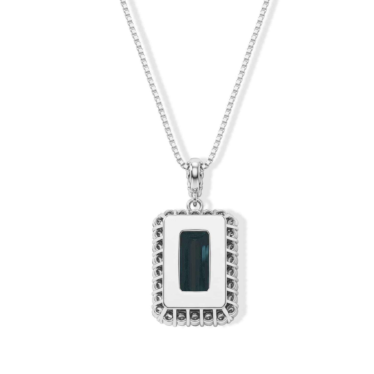 900 Platinum AAAA Indicolite and White Diamond SI 4.00 ctw Pendant with 850 Platinum Necklace 18 Inches 7.60 Grams