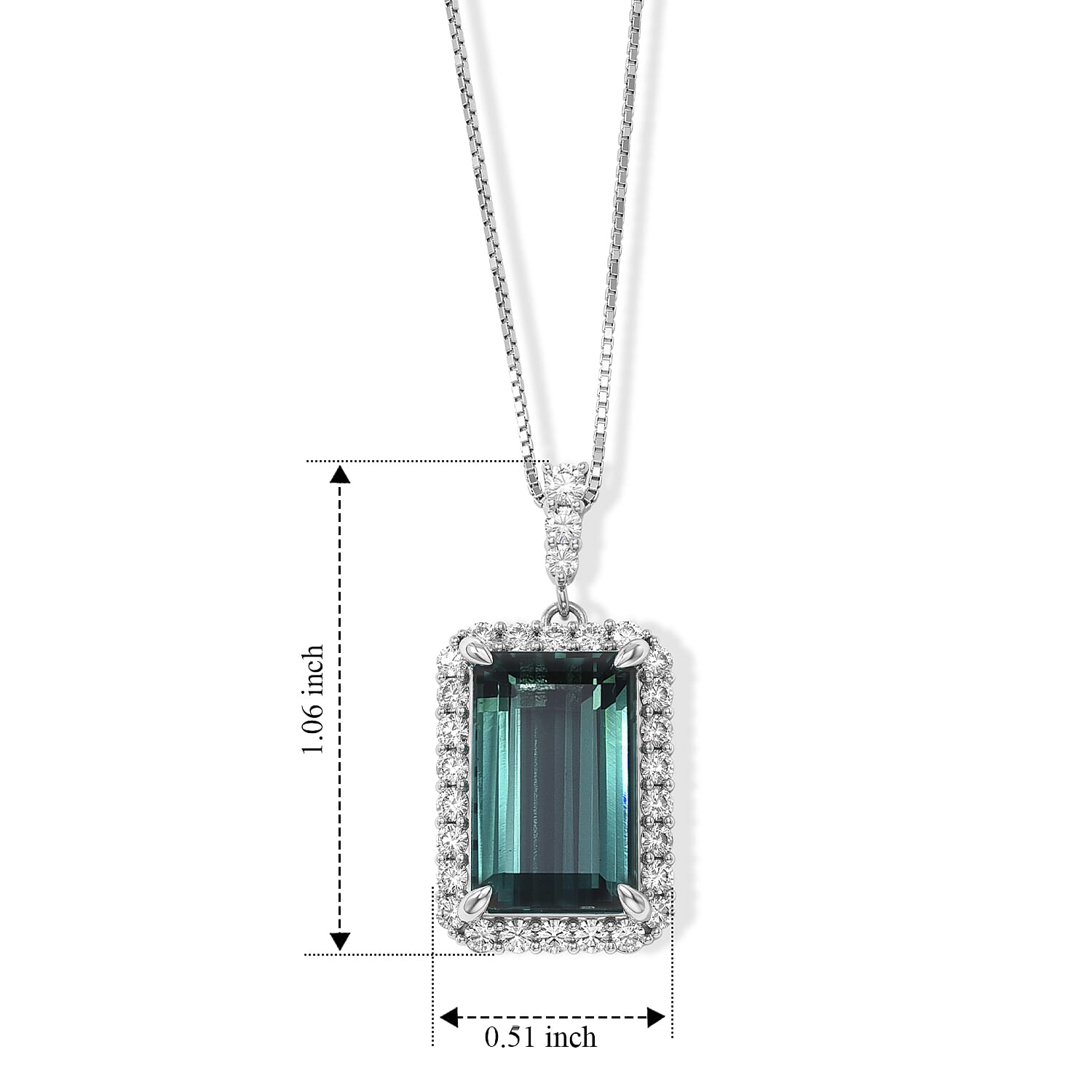 900 Platinum AAAA Indicolite and White Diamond SI 4.00 ctw Pendant with 850 Platinum Necklace 18 Inches 7.60 Grams