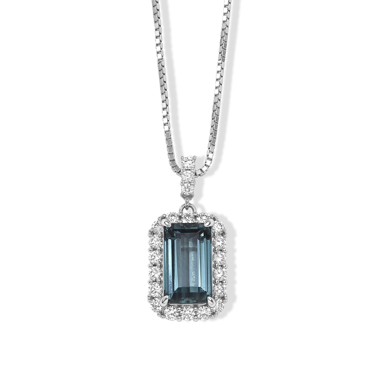 900 Platinum AAAA Indicolite and White Diamond SI 6.40 ctw Pendant with 850 Platinum Necklace 18 Inches 7.30 Grams