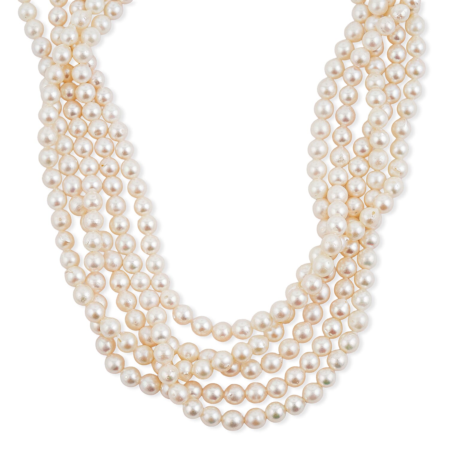 Japanese Akoya Pearl Five Row Necklace in Sterling Silver 18 Inches