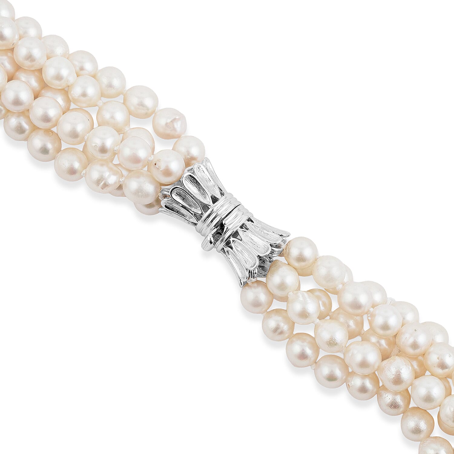 Japanese Akoya Pearl Five Row Necklace in Sterling Silver 18 Inches