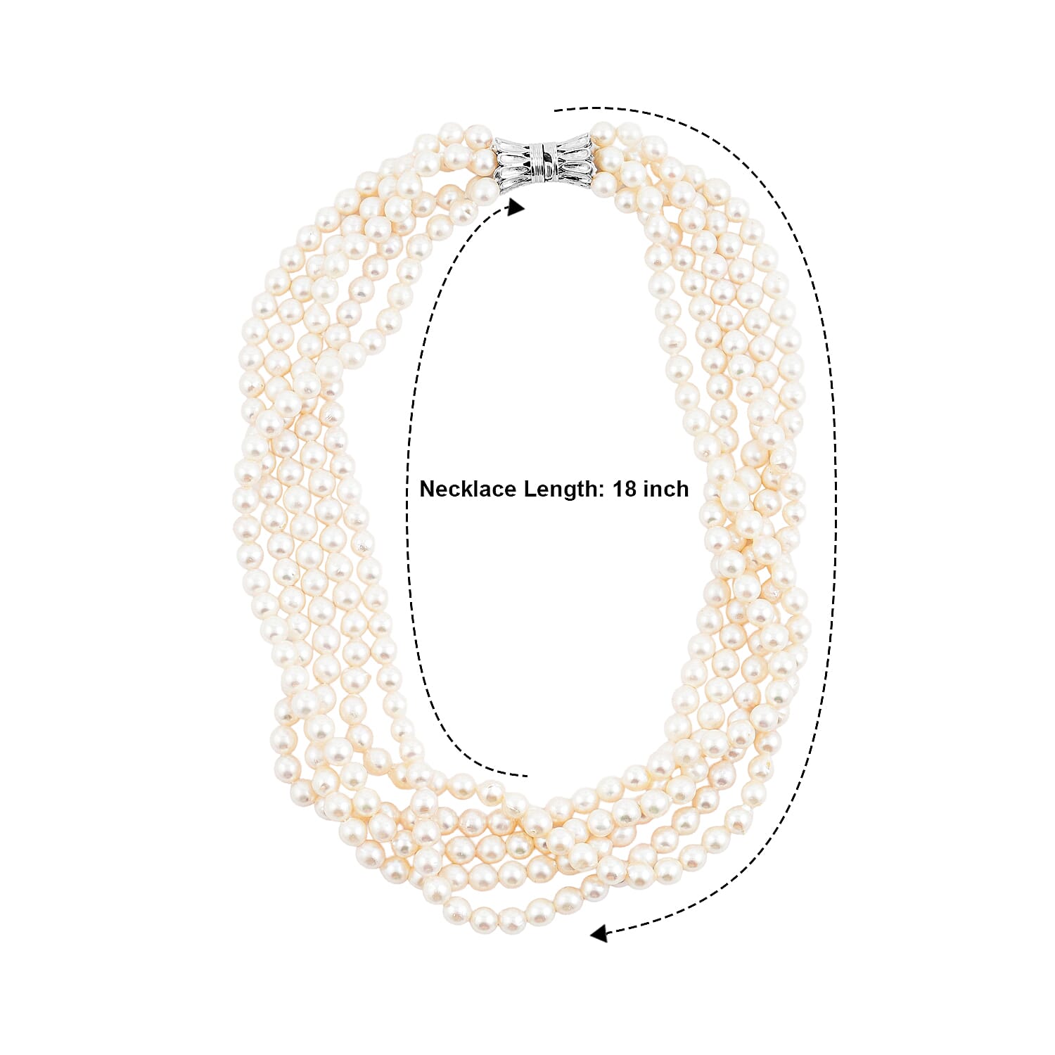 Japanese Akoya Pearl Five Row Necklace in Sterling Silver 18 Inches