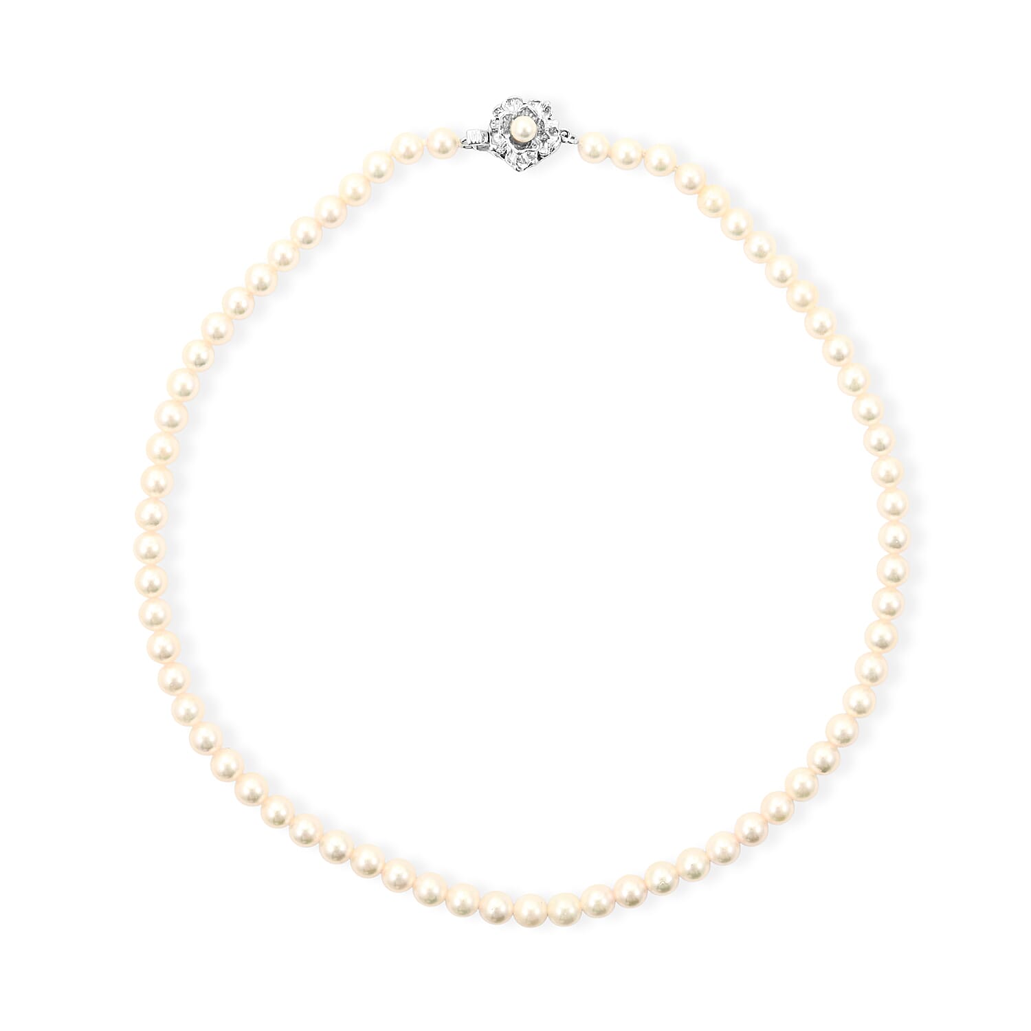 Japanese Akoya Pearl Necklace in Sterling Silver 15 Inches