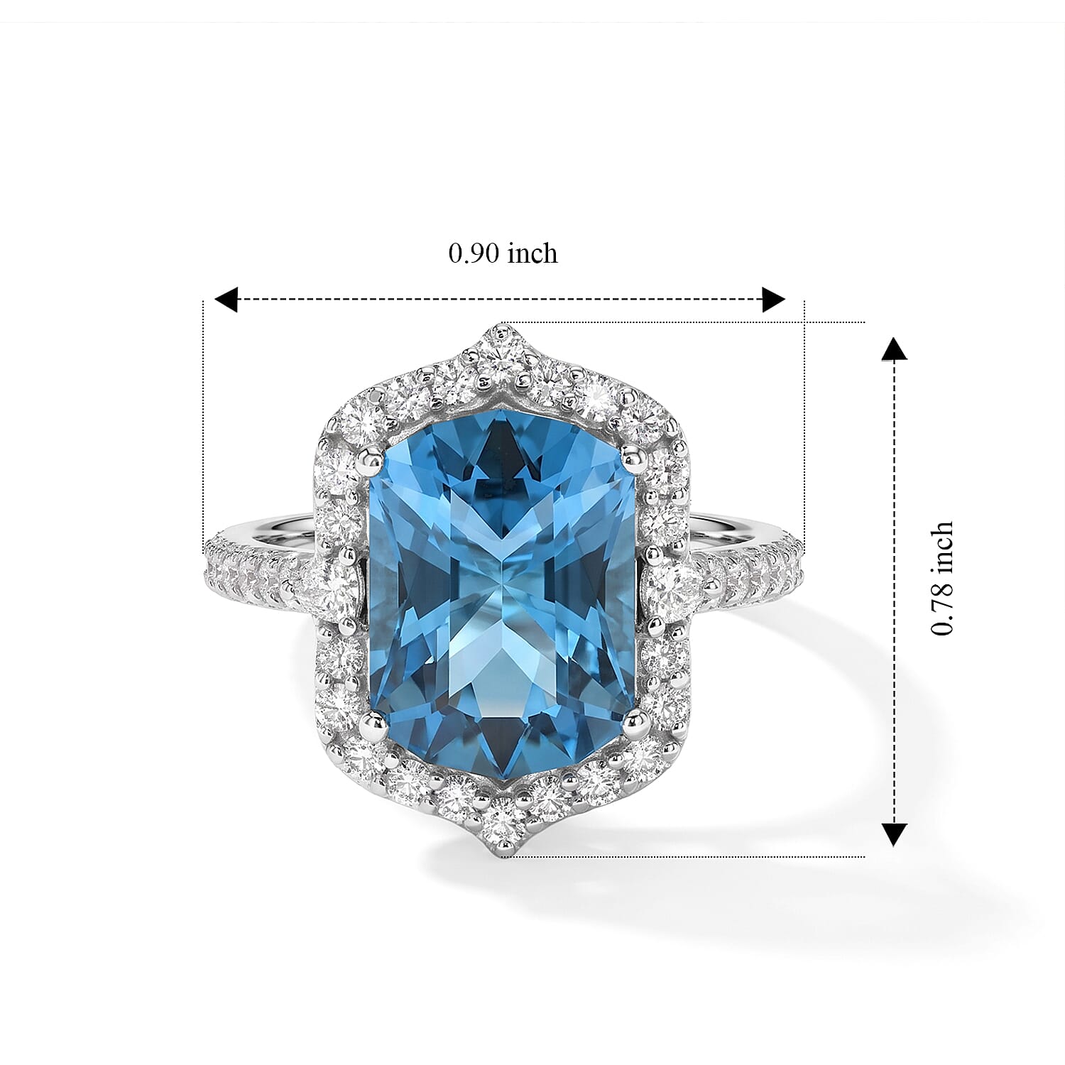 Certified & Appraised D'Joy Princess Cut Premium Swiss Blue Topaz and Moissanite 8.25 ctw Ring in Rhodium Over Sterling Silver (Size 7.0)