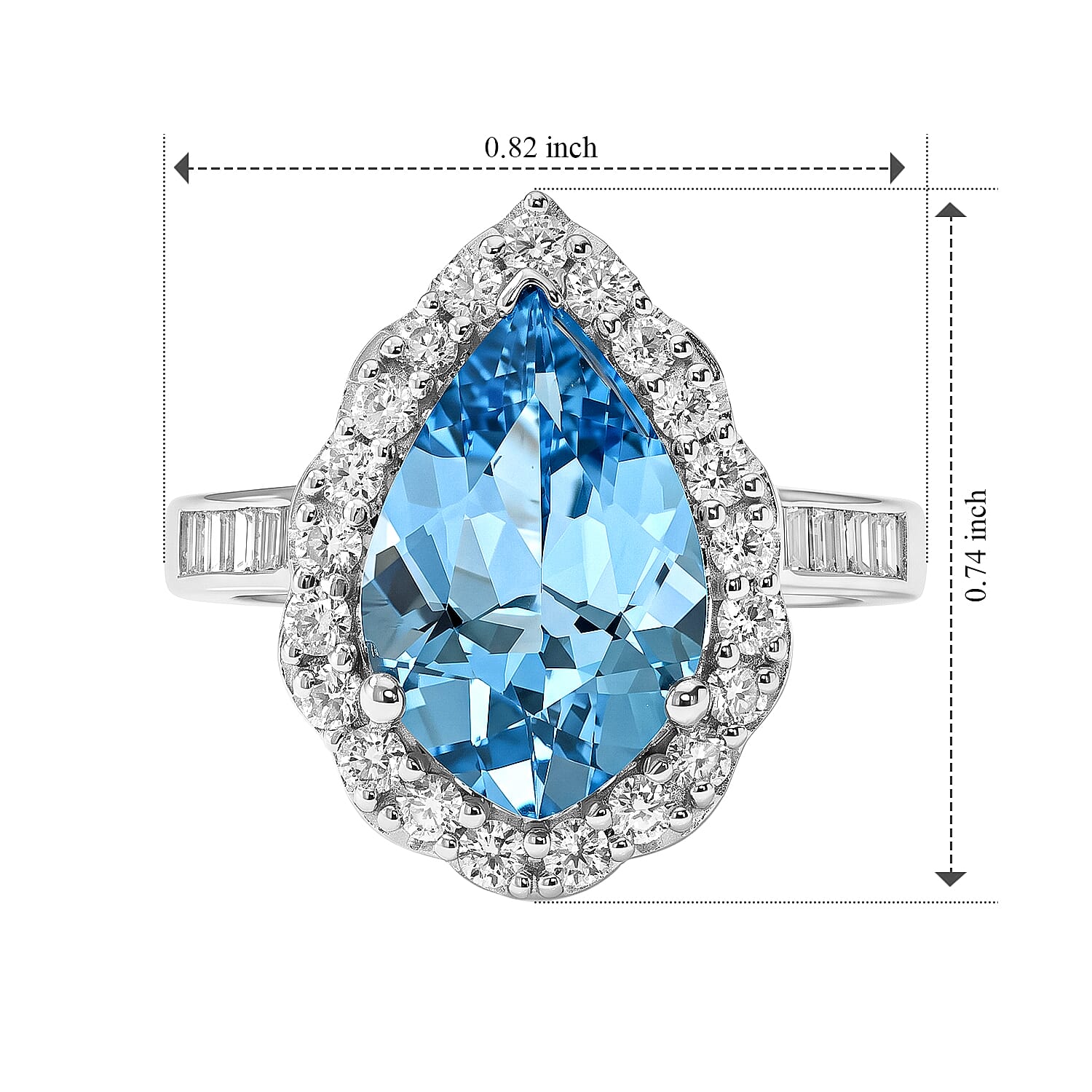 Certified & Appraised D'Joy Leaf Cut Premium Swiss Blue Topaz and Moissanite 5.50 ctw Ring in Rhodium Over Sterling Silver (Size 6.0)