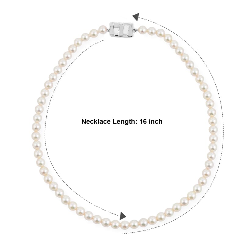 Japanese Akoya Pearl Necklace in Sterling Silver 16 Inches