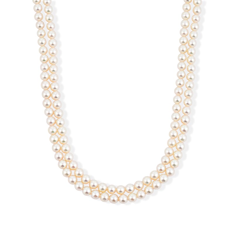 Japanese Akoya Pearl Two Row Necklace in Sterling Silver 16 Inches
