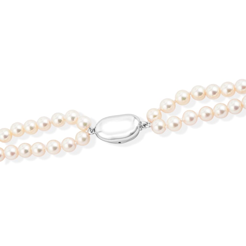 Japanese Akoya Pearl Two Row Necklace in Sterling Silver 16 Inches