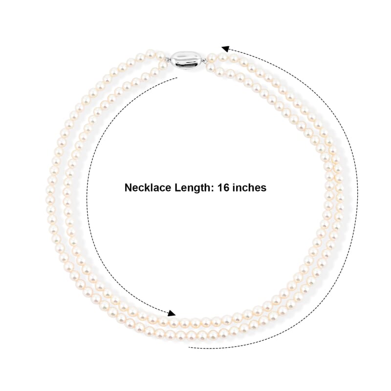 Japanese Akoya Pearl Two Row Necklace in Sterling Silver 16 Inches