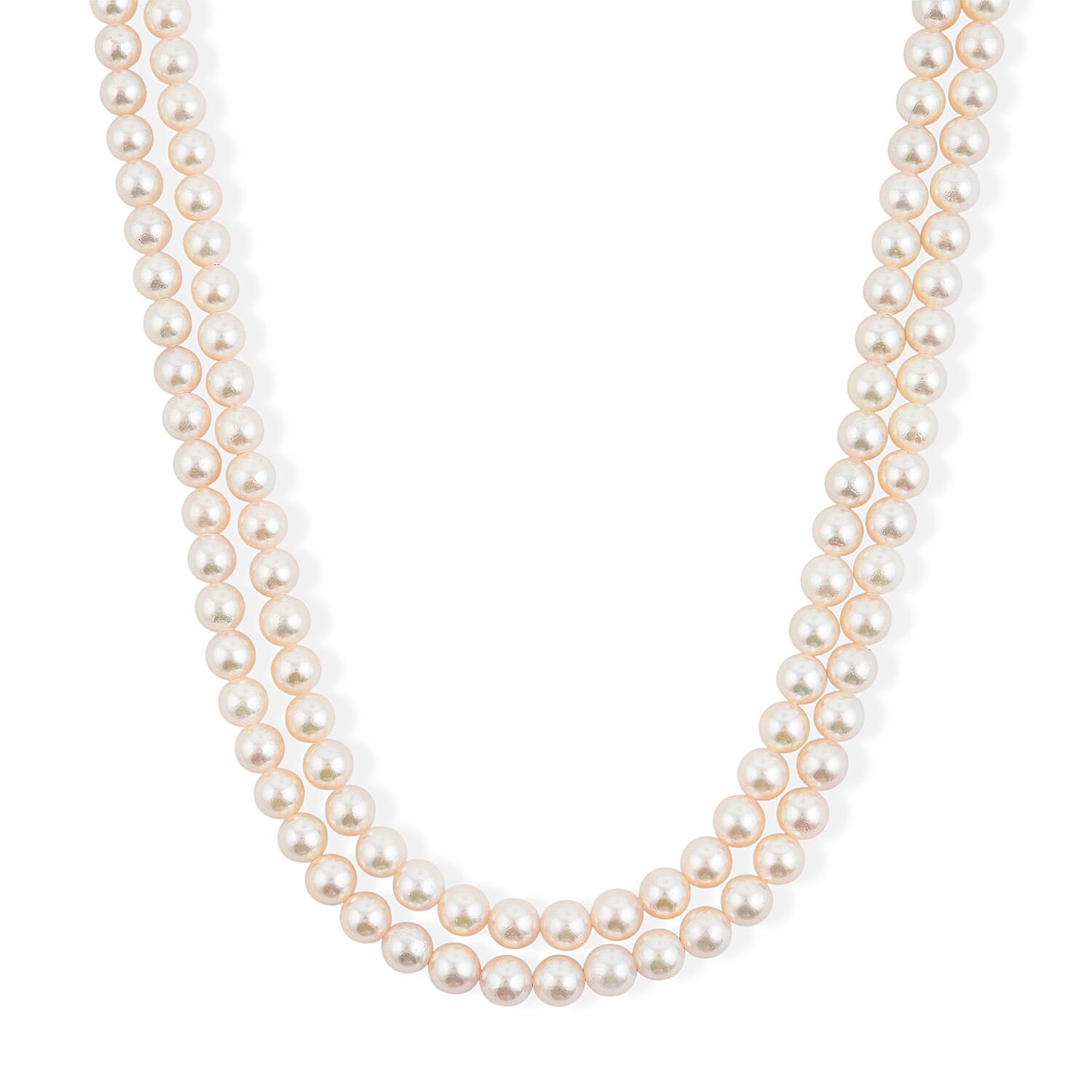 Japanese Akoya Pearl Two Row Necklace in Sterling Silver 16 Inches
