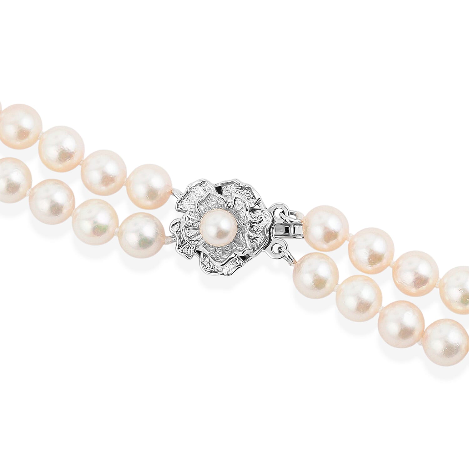 Japanese Akoya Pearl Two Row Necklace in Sterling Silver 16 Inches