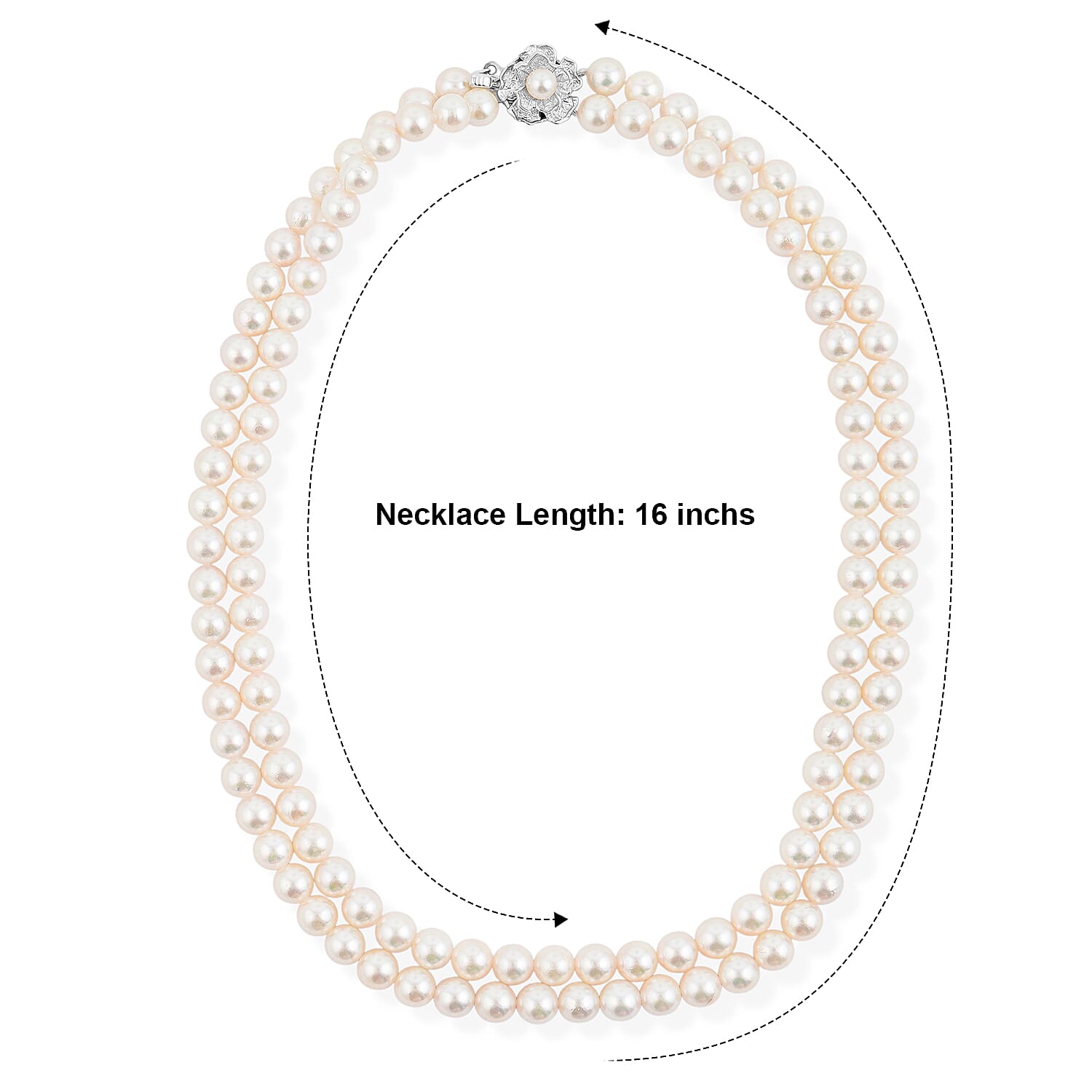 Japanese Akoya Pearl Two Row Necklace in Sterling Silver 16 Inches