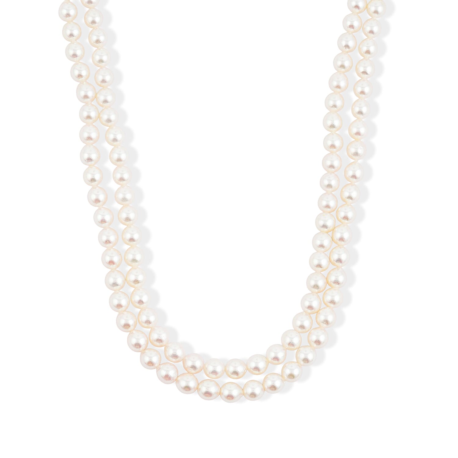 Japanese Akoya Pearl Two Row Necklace in Sterling Silver 15 Inches