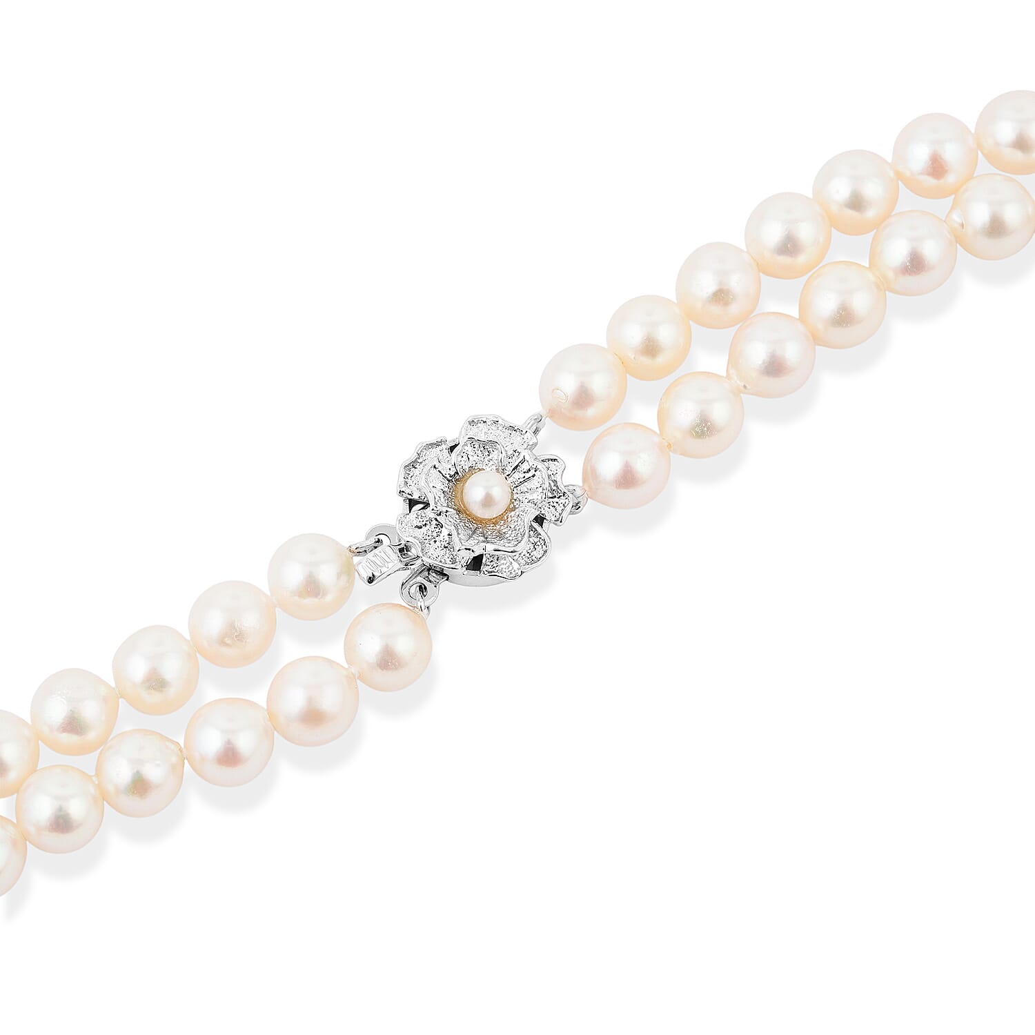 Japanese Akoya Pearl Two Row Necklace in Sterling Silver 15 Inches