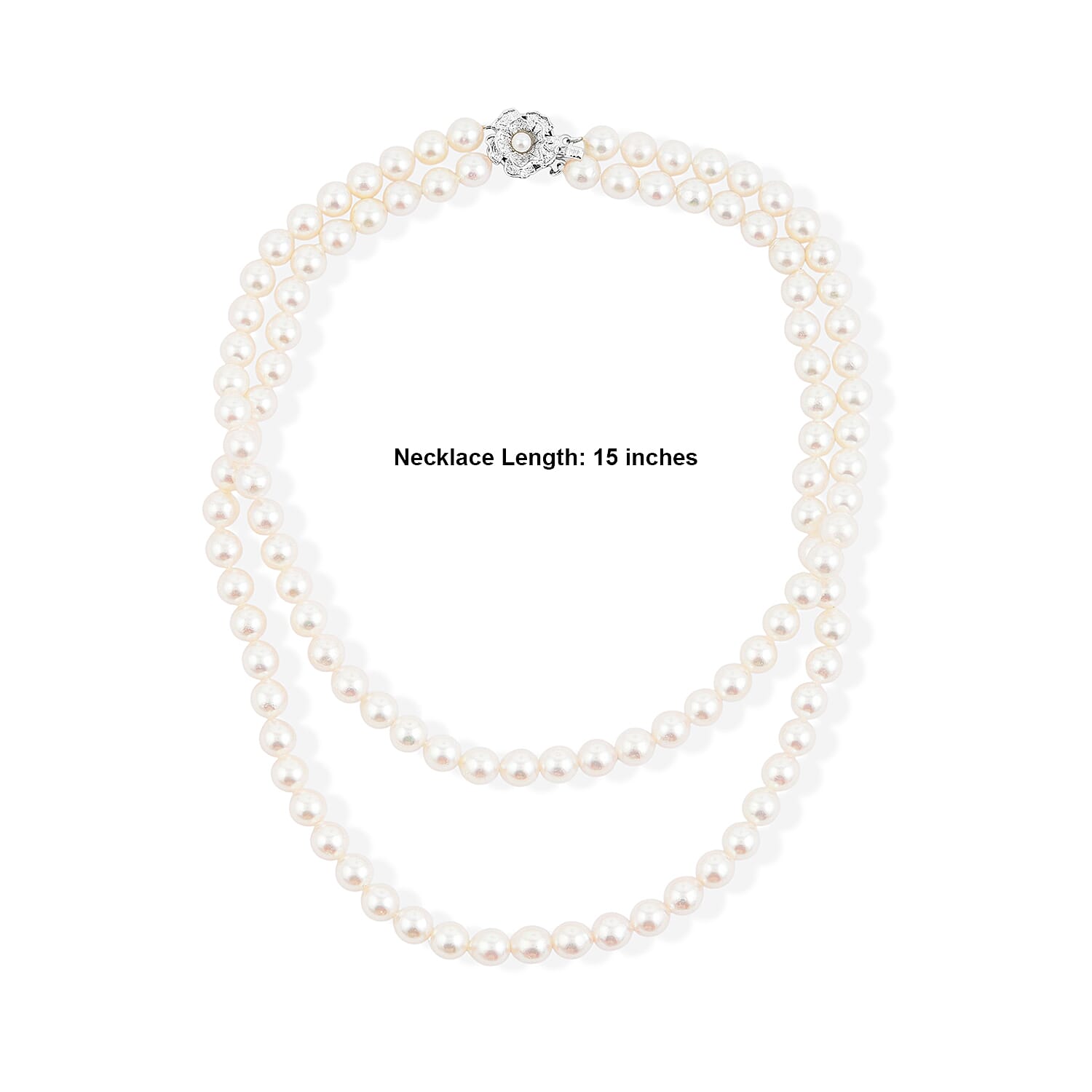Japanese Akoya Pearl Two Row Necklace in Sterling Silver 15 Inches