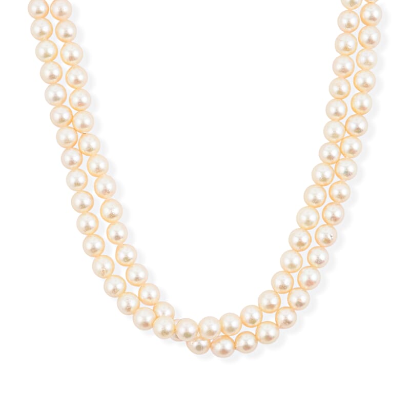 Japanese Akoya Pearl Two Row Necklace in Sterling Silver 15 Inches