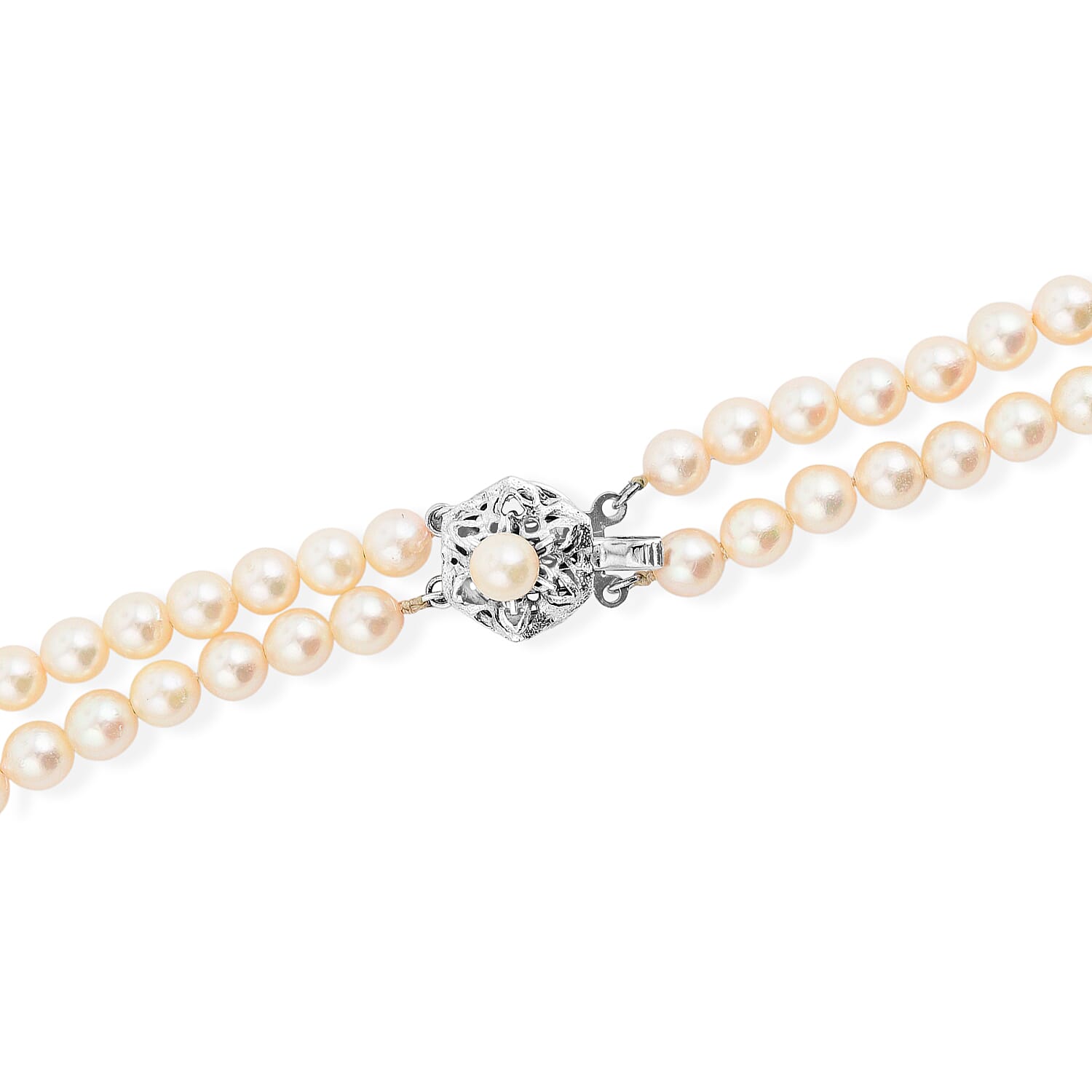Japanese Akoya Pearl Two Row Necklace in Sterling Silver 15 Inches
