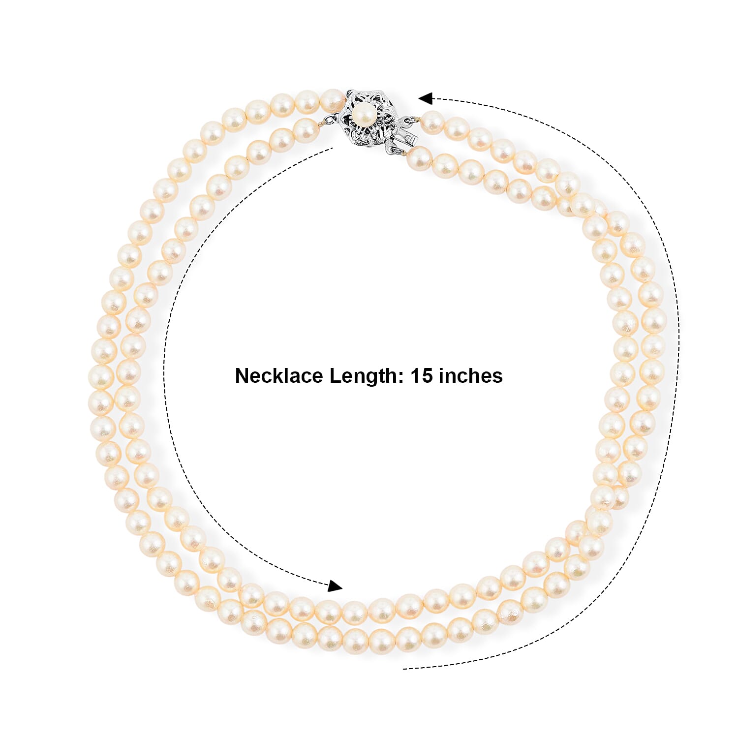 Japanese Akoya Pearl Two Row Necklace in Sterling Silver 15 Inches