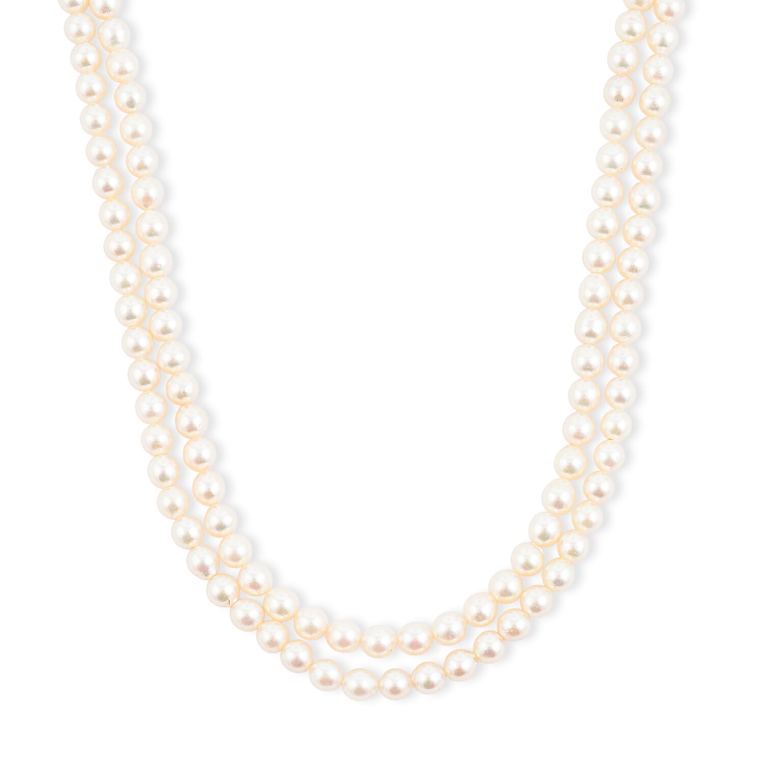 Japanese Akoya Pearl Two Row Necklace in Sterling Silver 18 Inches