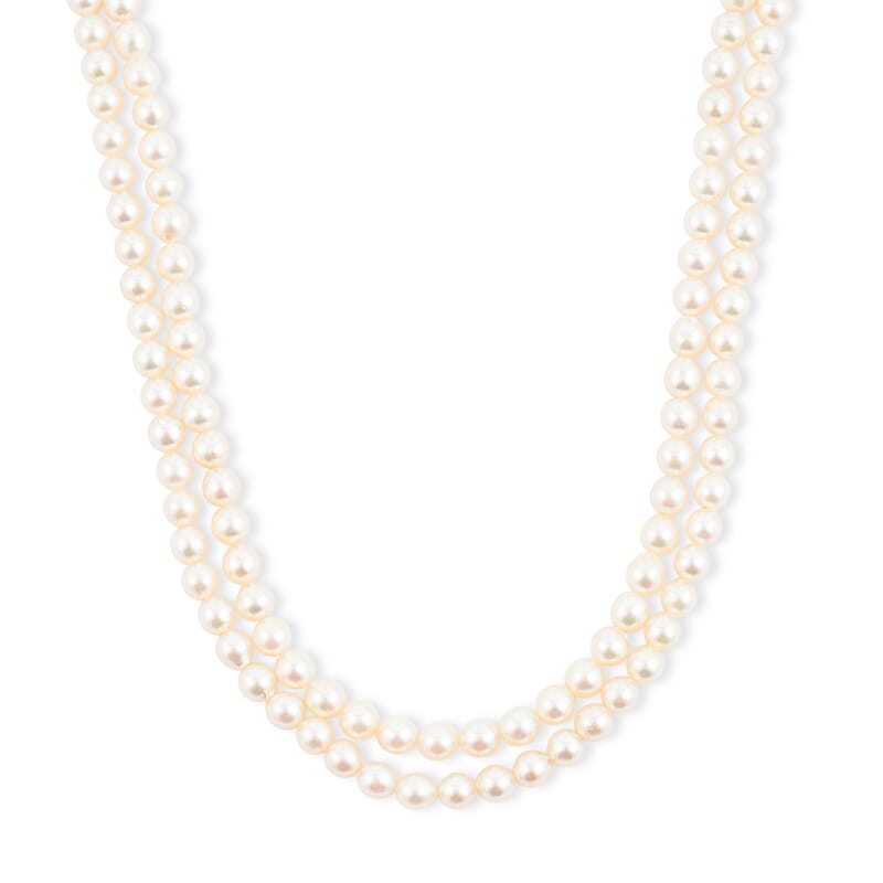 Japanese Akoya Pearl Two Row Necklace in Sterling Silver 18 Inches