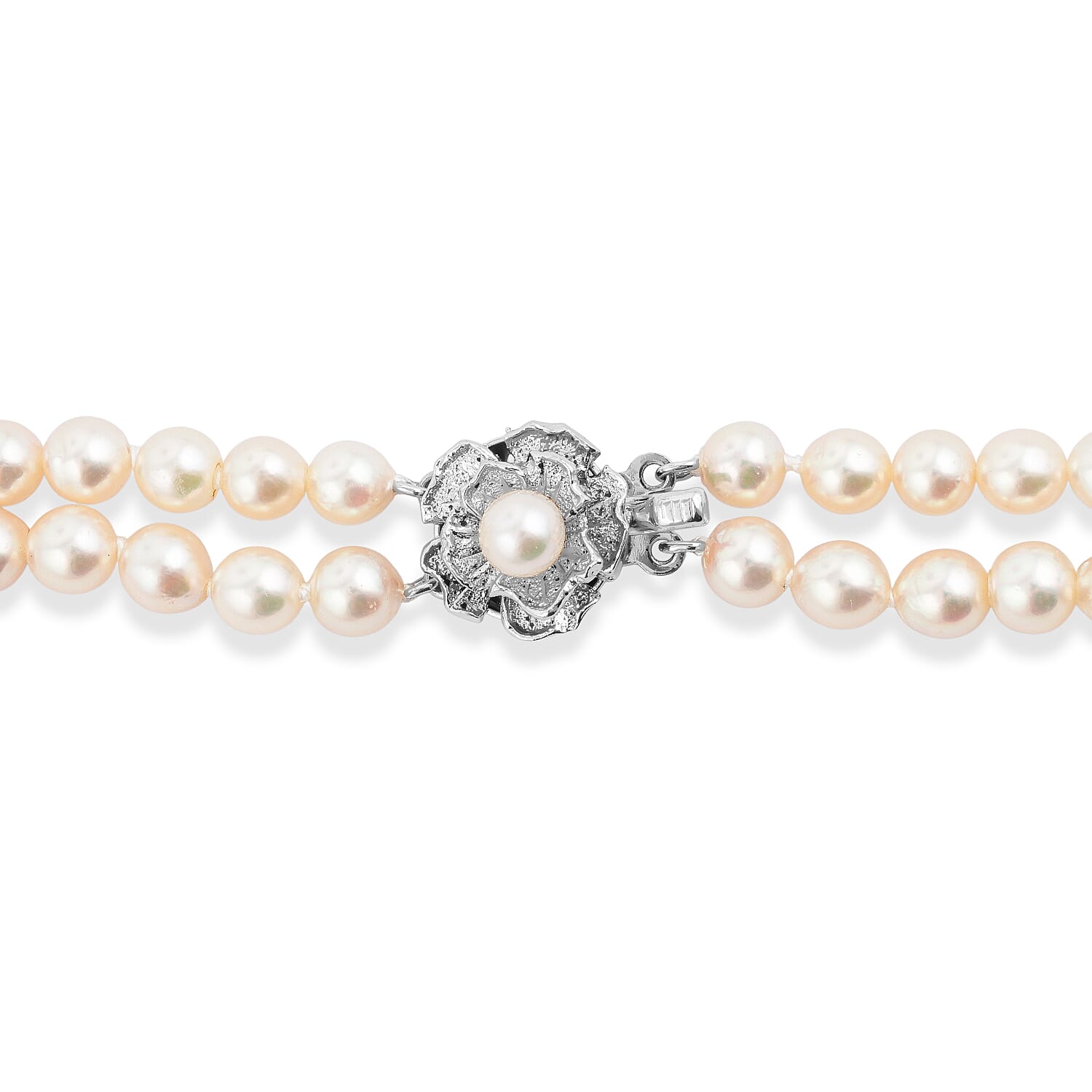 Japanese Akoya Pearl Two Row Necklace in Sterling Silver 18 Inches