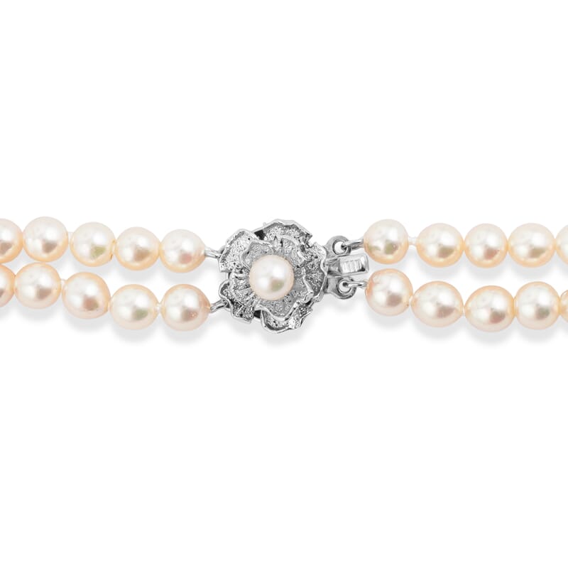Japanese Akoya Pearl Two Row Necklace in Sterling Silver 18 Inches