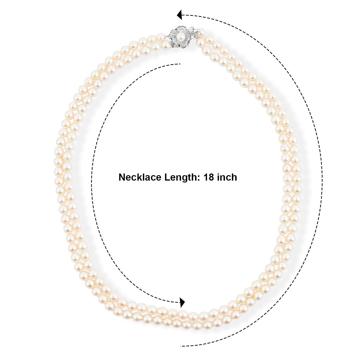 Japanese Akoya Pearl Two Row Necklace in Sterling Silver 18 Inches