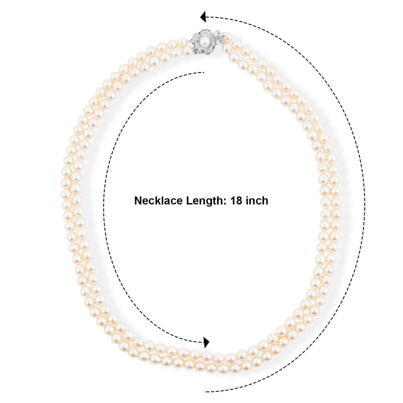 Japanese Akoya Pearl Two Row Necklace in Sterling Silver 18 Inches