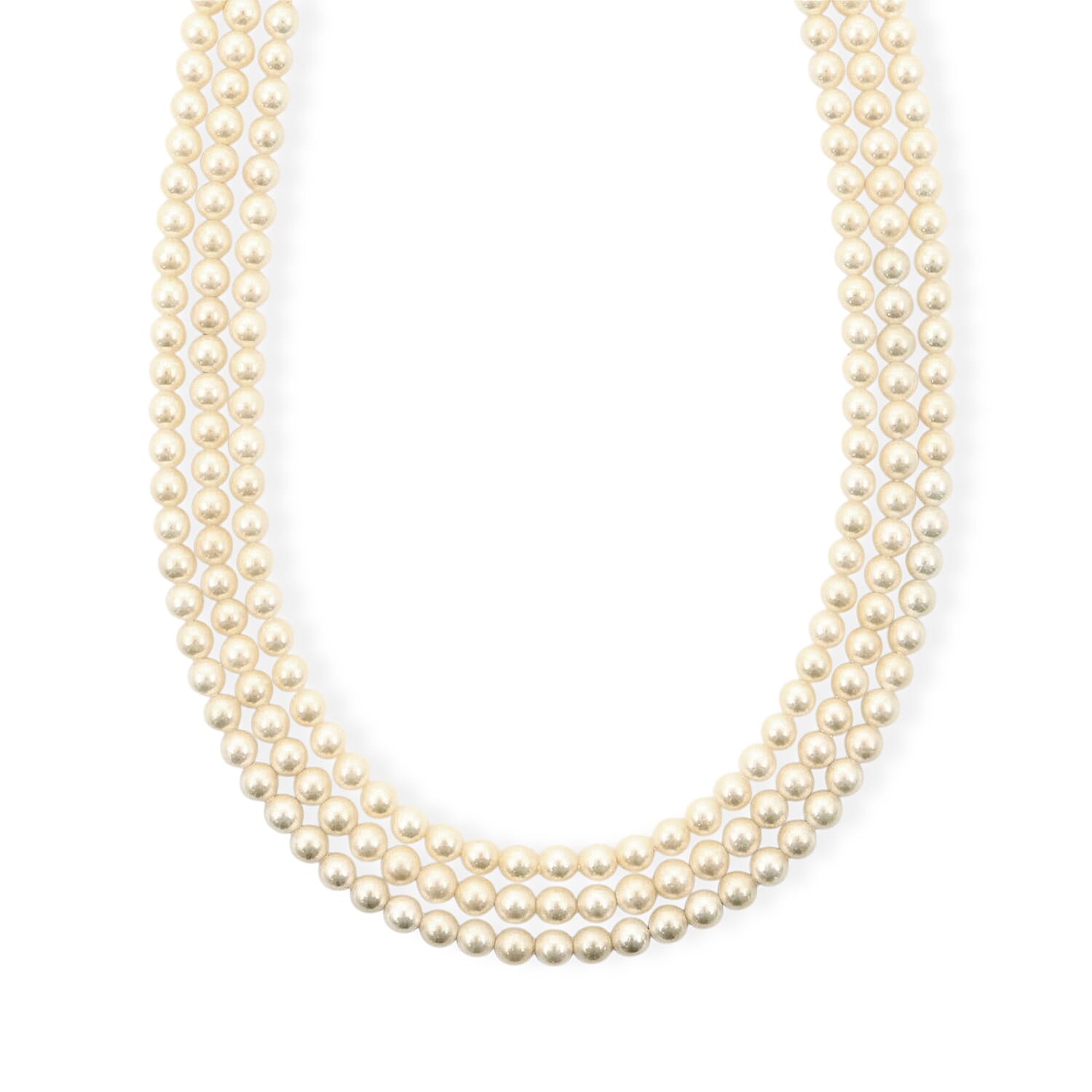 Japanese Akoya Pearl Three Row Necklace in Sterling Silver 18 Inches