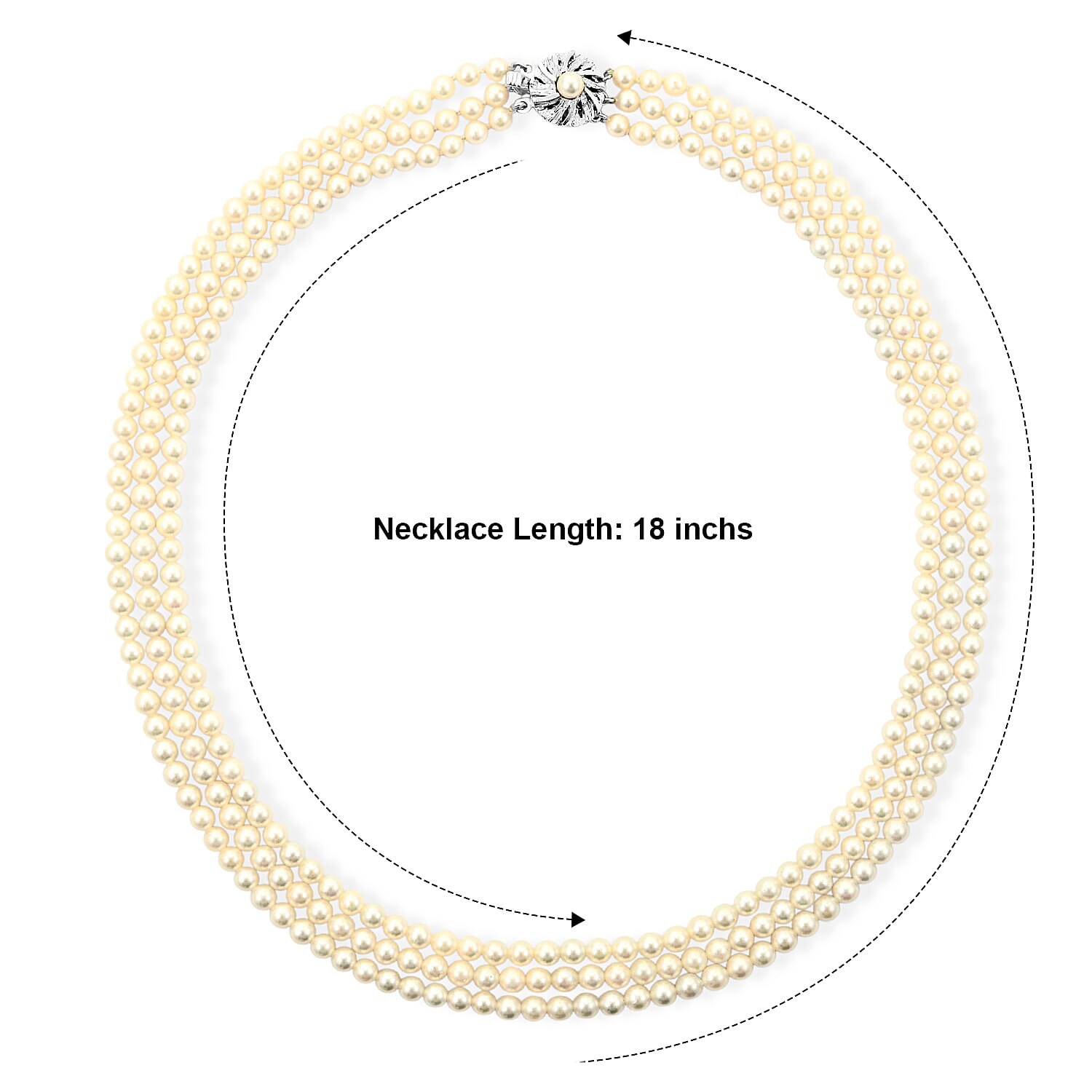 Japanese Akoya Pearl Three Row Necklace in Sterling Silver 18 Inches