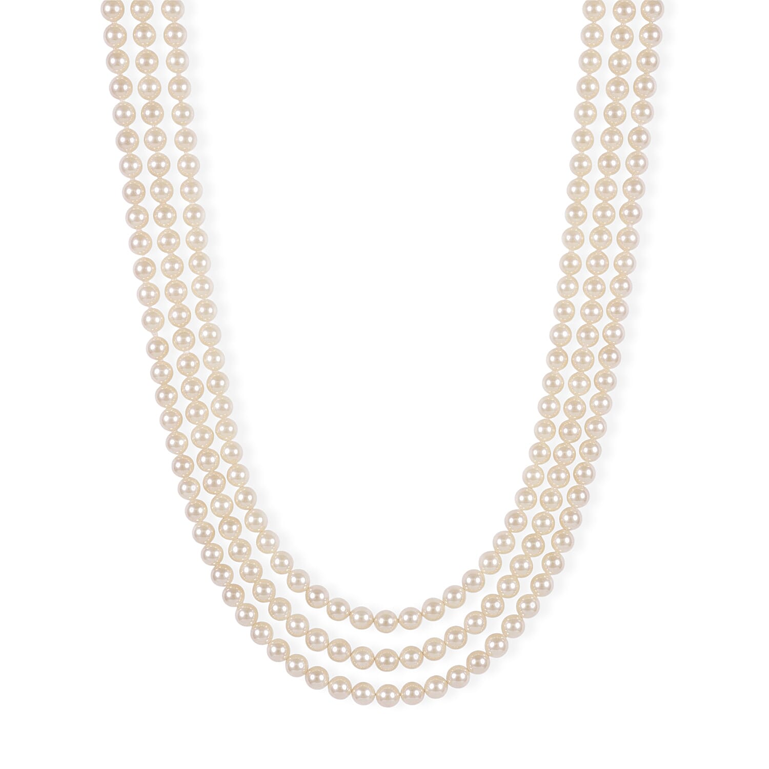 Japanese Akoya Pearl Three Row Necklace in Sterling Silver 19 Inches