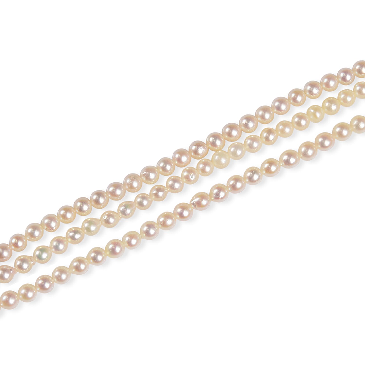 Japanese Akoya Pearl Three Row Necklace in Sterling Silver 19 Inches
