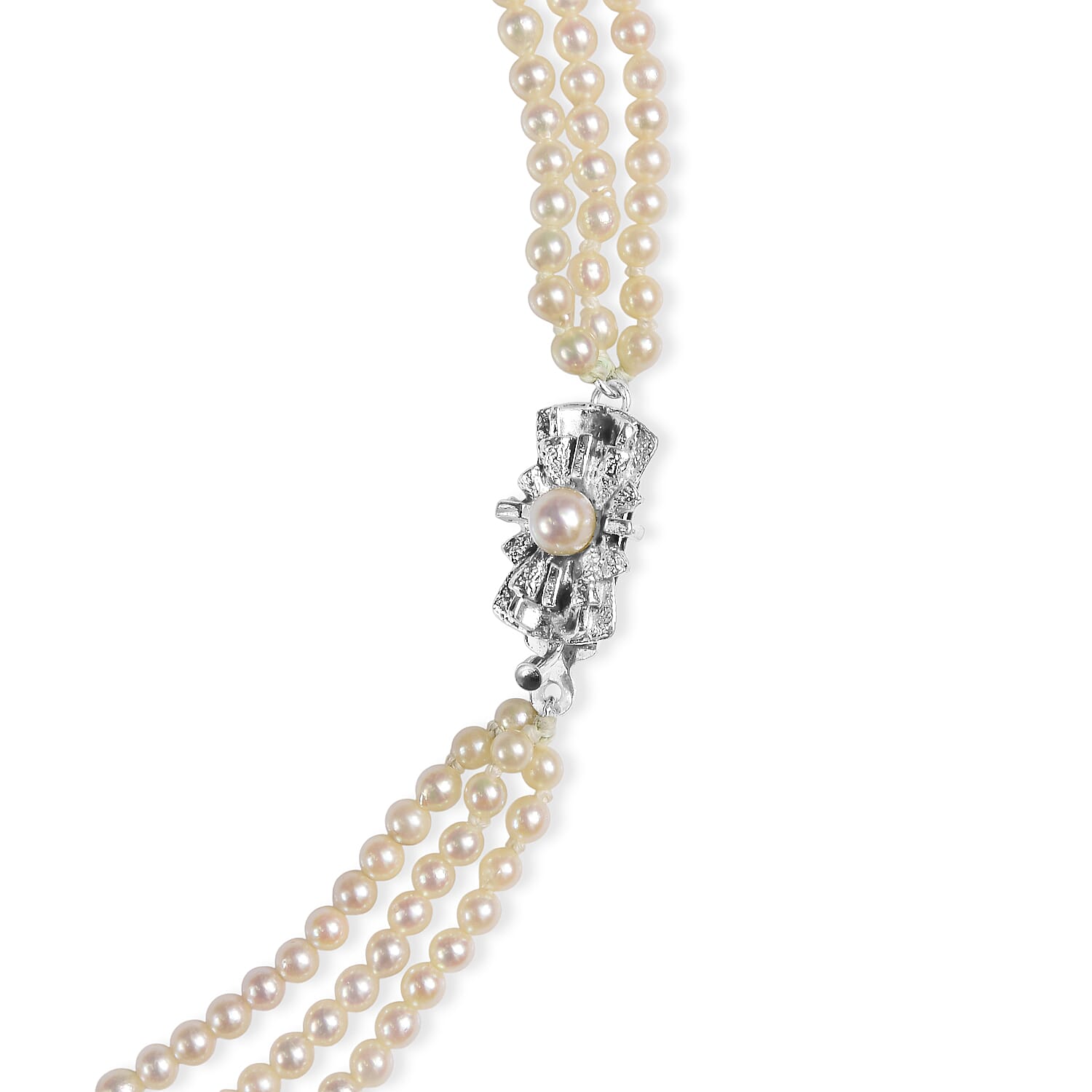 Japanese Akoya Pearl Three Row Necklace in Sterling Silver 19 Inches