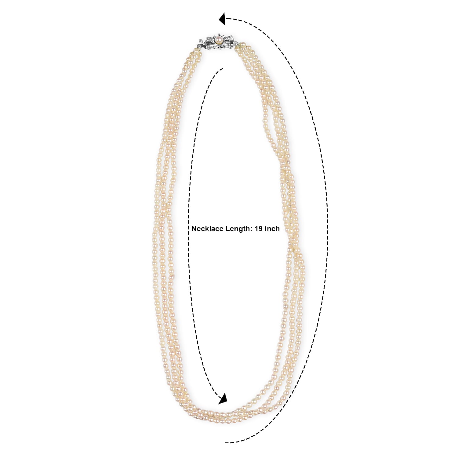 Japanese Akoya Pearl Three Row Necklace in Sterling Silver 19 Inches