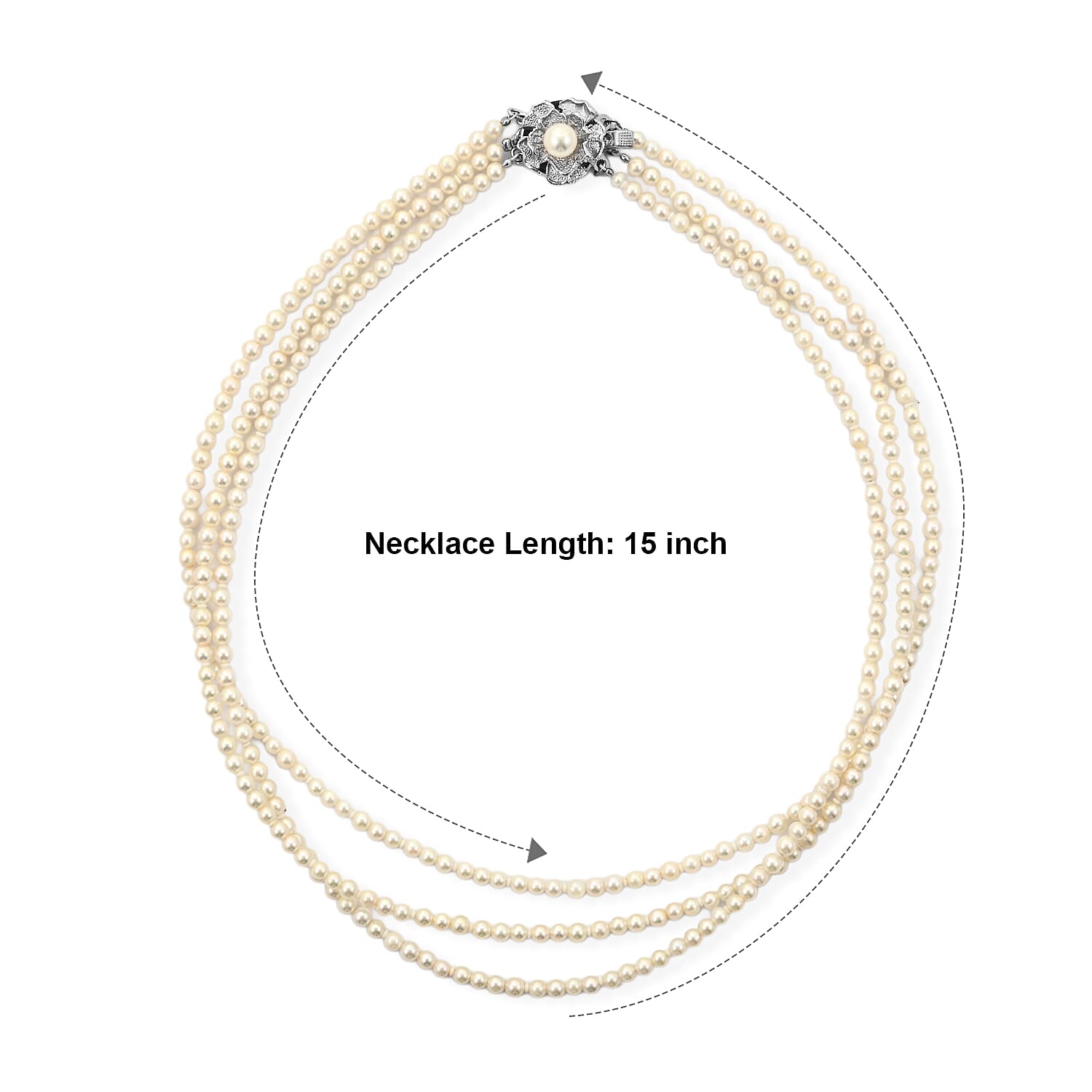 Japanese Akoya Pearl Three Row Necklace in Sterling Silver 15 Inches