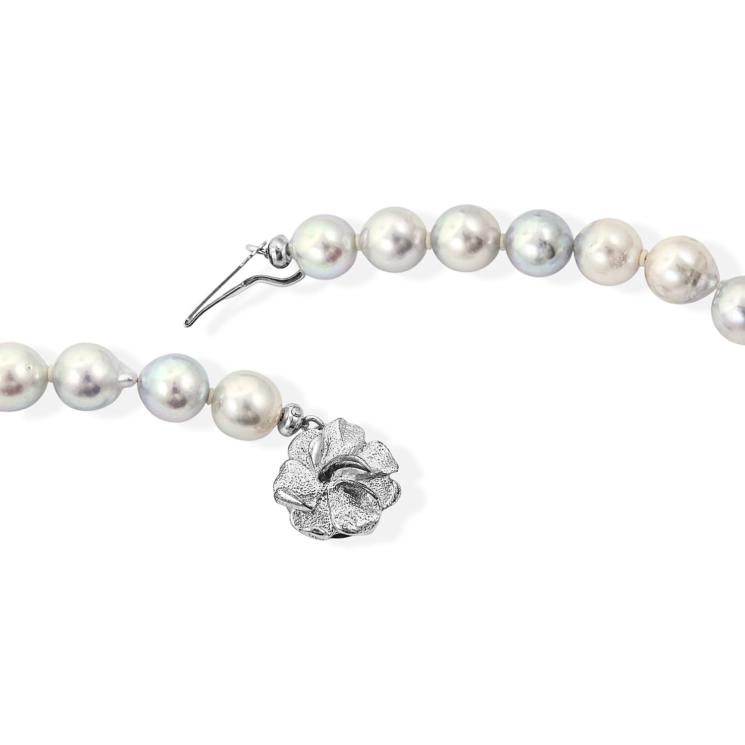 Japanese Akoya Gray Pearl Necklace in Sterling Silver 17 Inches