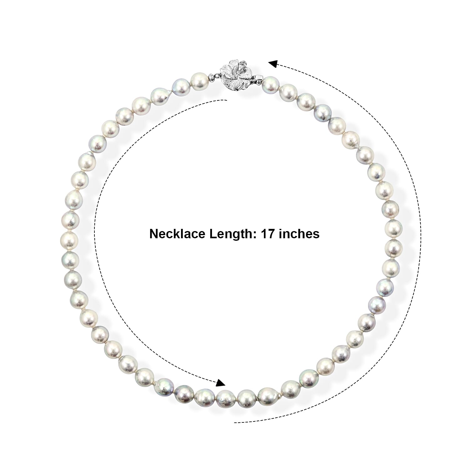 Japanese Akoya Gray Pearl Necklace in Sterling Silver 17 Inches