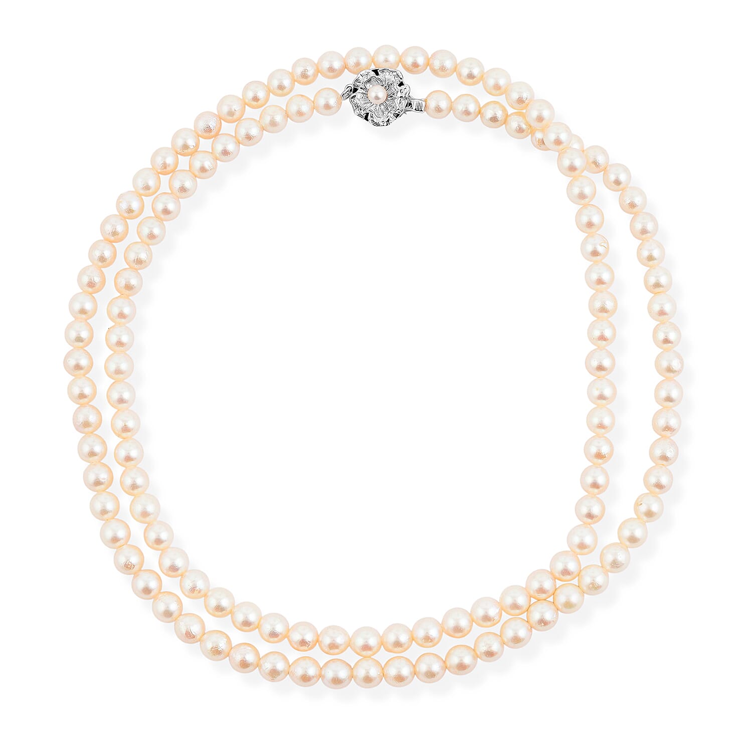 Japanese Akoya Pearl Necklace in Sterling Silver 32 Inches