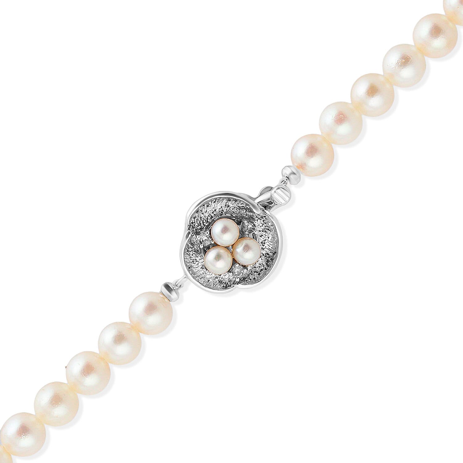 Japanese Akoya Pearl Necklace in Sterling Silver 33 Inches