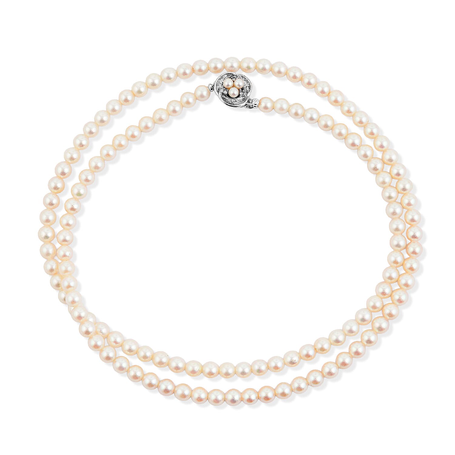 Japanese Akoya Pearl Necklace in Sterling Silver 33 Inches
