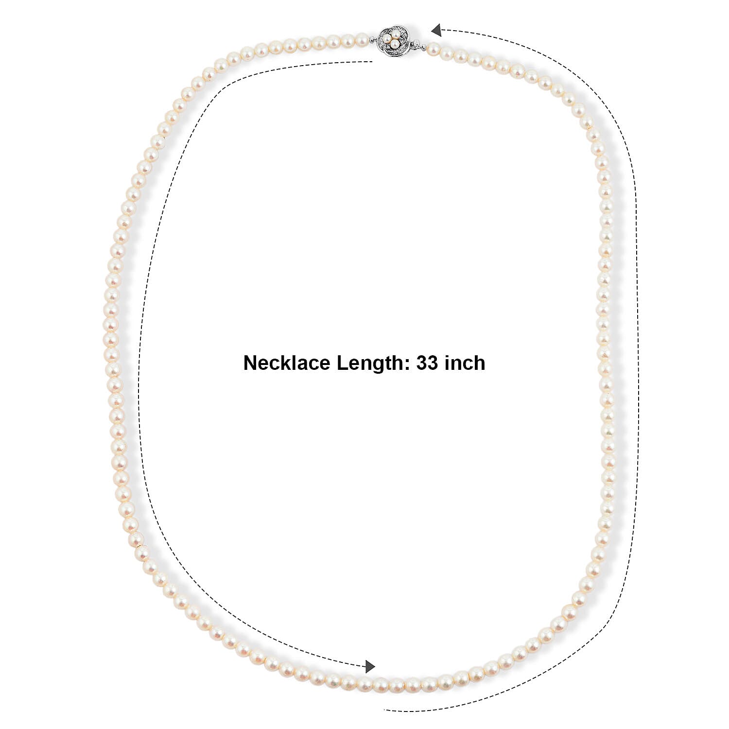 Japanese Akoya Pearl Necklace in Sterling Silver 33 Inches