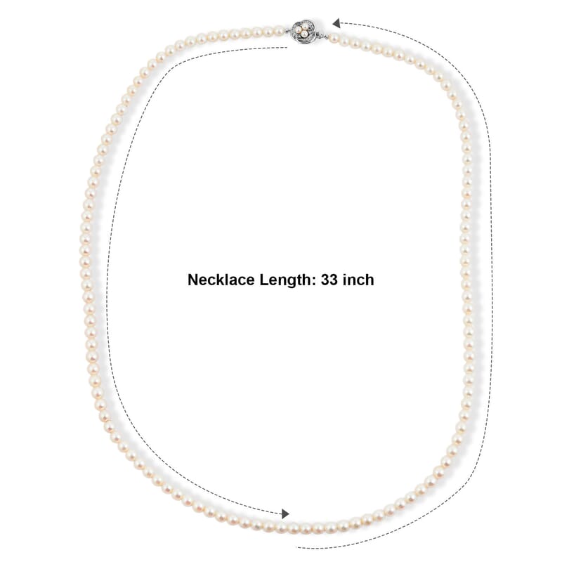 Japanese Akoya Pearl Necklace in Sterling Silver 33 Inches