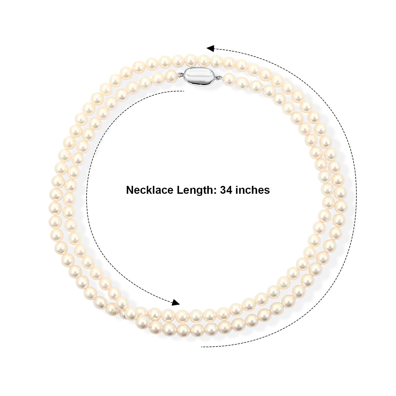 Japanese Akoya Pearl Necklace in Sterling Silver 34 Inches